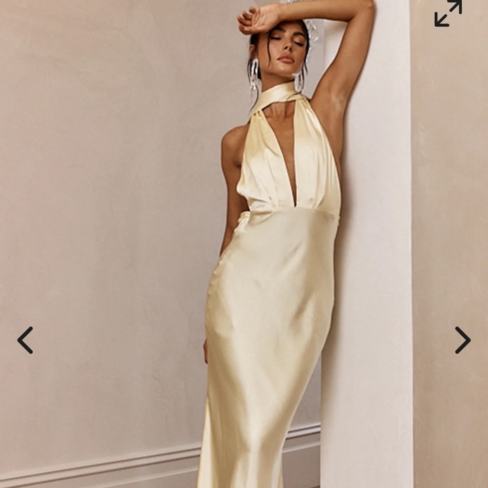 Cream Halter Gown Sleeveless Cocktail